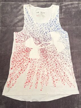 Under Armour White Tank Top with Red & Blue Starburst Print
